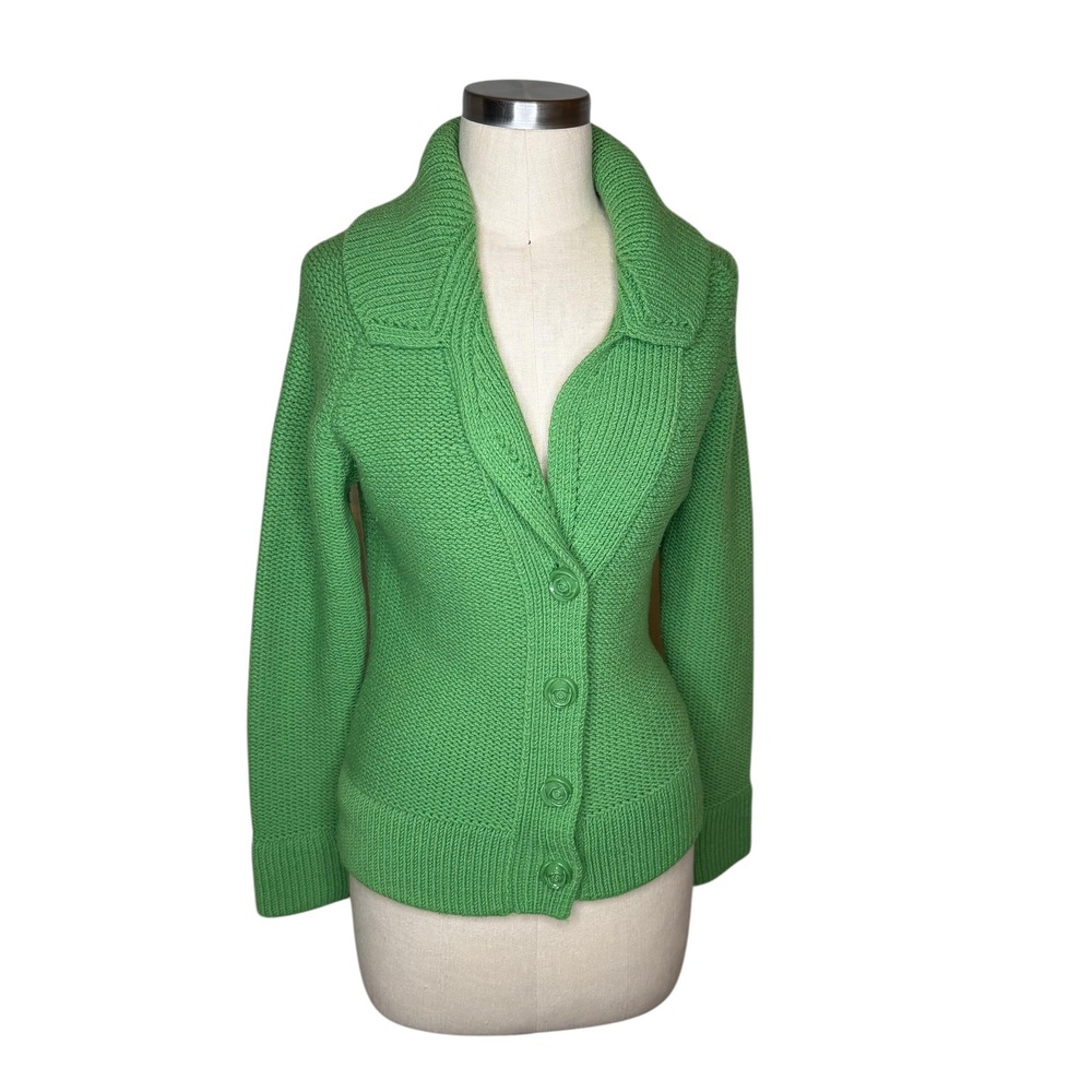 Moth Anthropologie Green Chunky Knit Wool Blend Cardigan Rose‎ Buttons Size M
